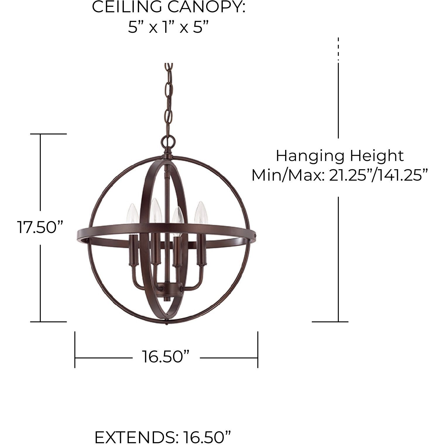 Elijah 4 Light 17 inch Bronze Pendant Ceiling Light