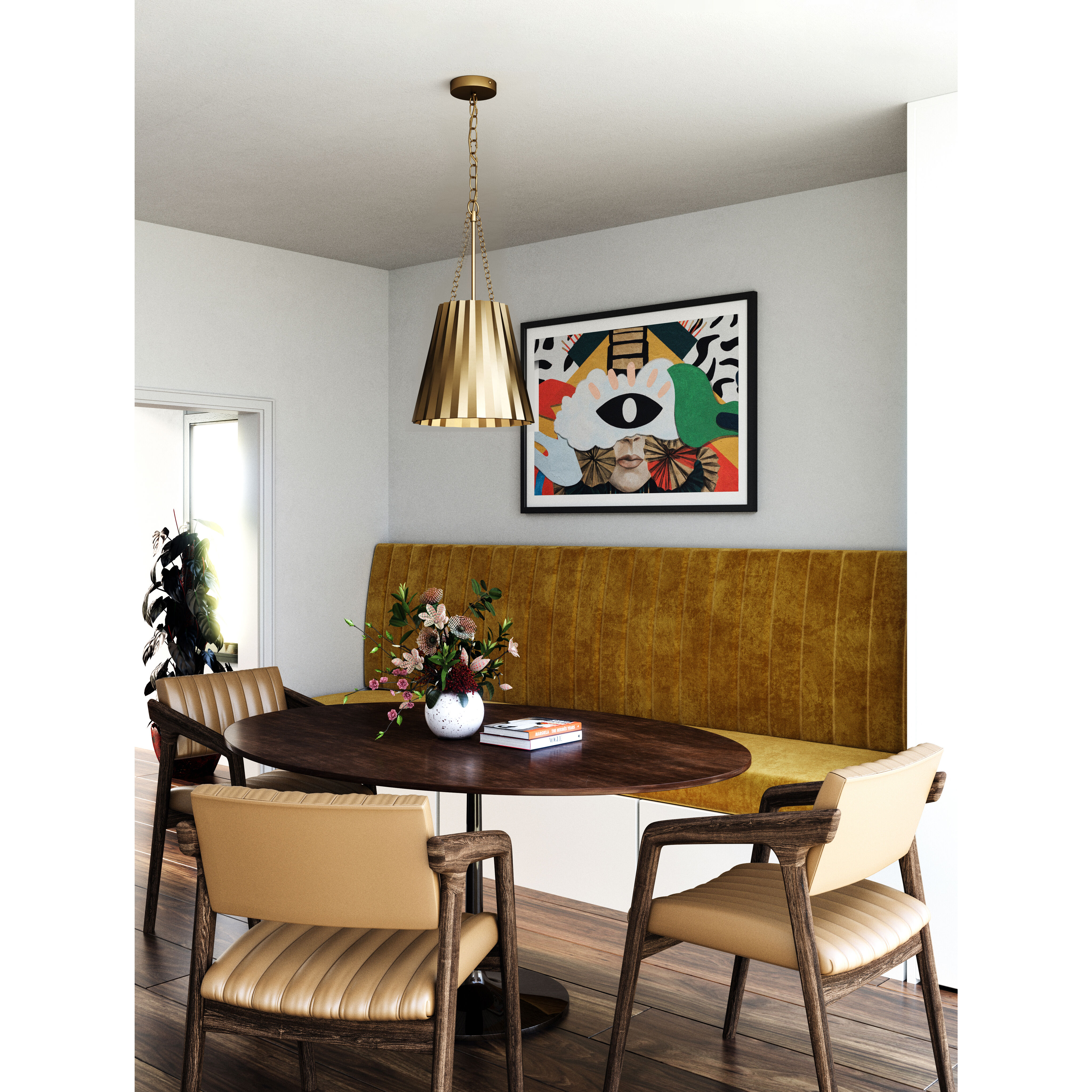 Alora Mood Plisse Pendant Ceiling Light in Aged Gold