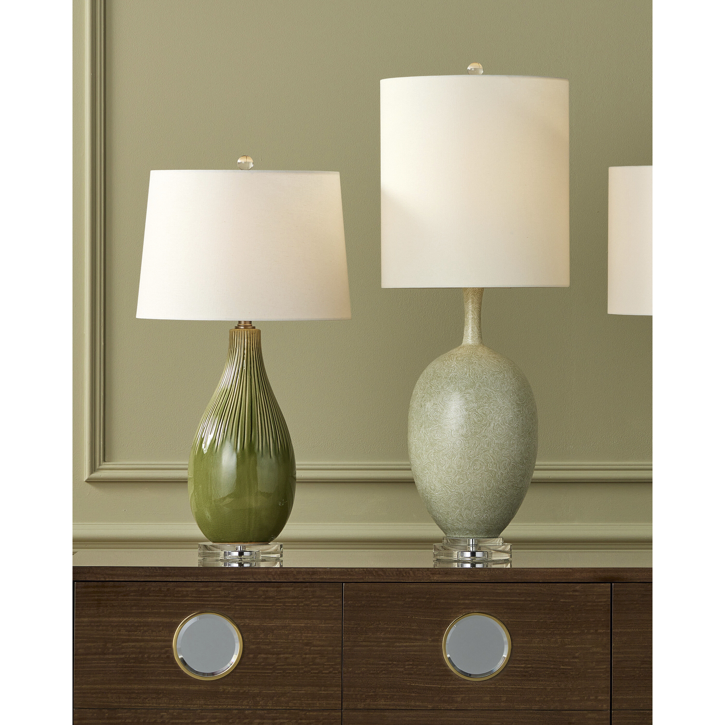 Verdure 36.75 inch 150 watt Green/Off-White/Clear/Satin Nickel Table Lamp Portable Light