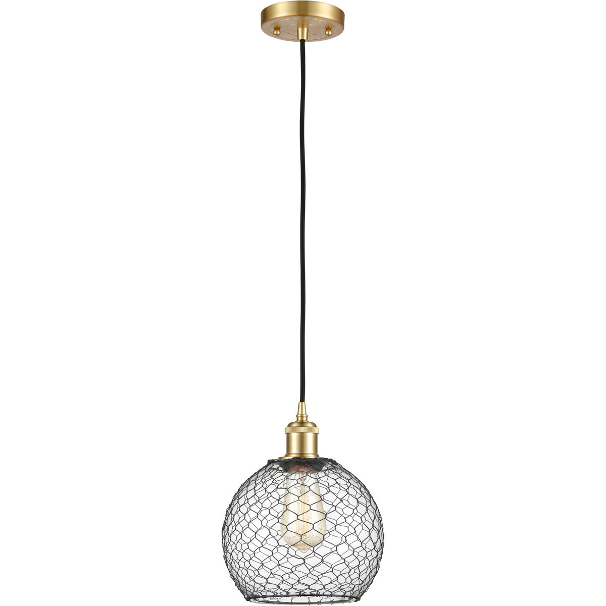 Ballston Farmhouse Chicken Wire 1 Light 8 inch Satin Gold Mini Pendant Ceiling Light, Ballston