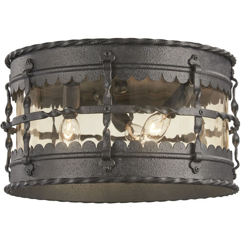 Mallorca 3 Light 13 inch Spanish Iron Outdoor Flush Mount, Great Outdoors