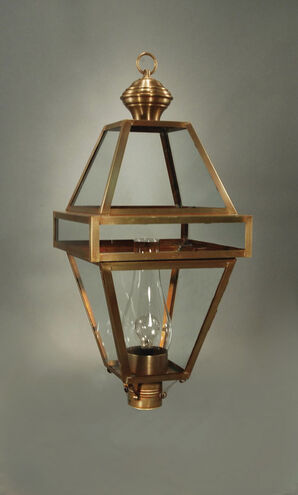 Boston 1 Light 32 inch Antique Brass Post Lamp in Clear Glass, One 75W Medium with Chimney