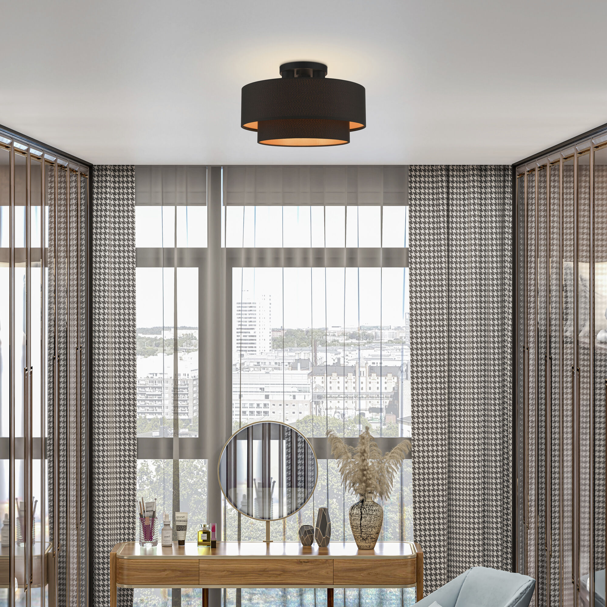 Sentosa 3 Light 15 inch Black Semi Flush Mount Ceiling Light, Large