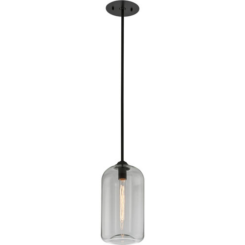 District 1 Light 8 inch Soft Black Pendant Ceiling Light, Clear Glass