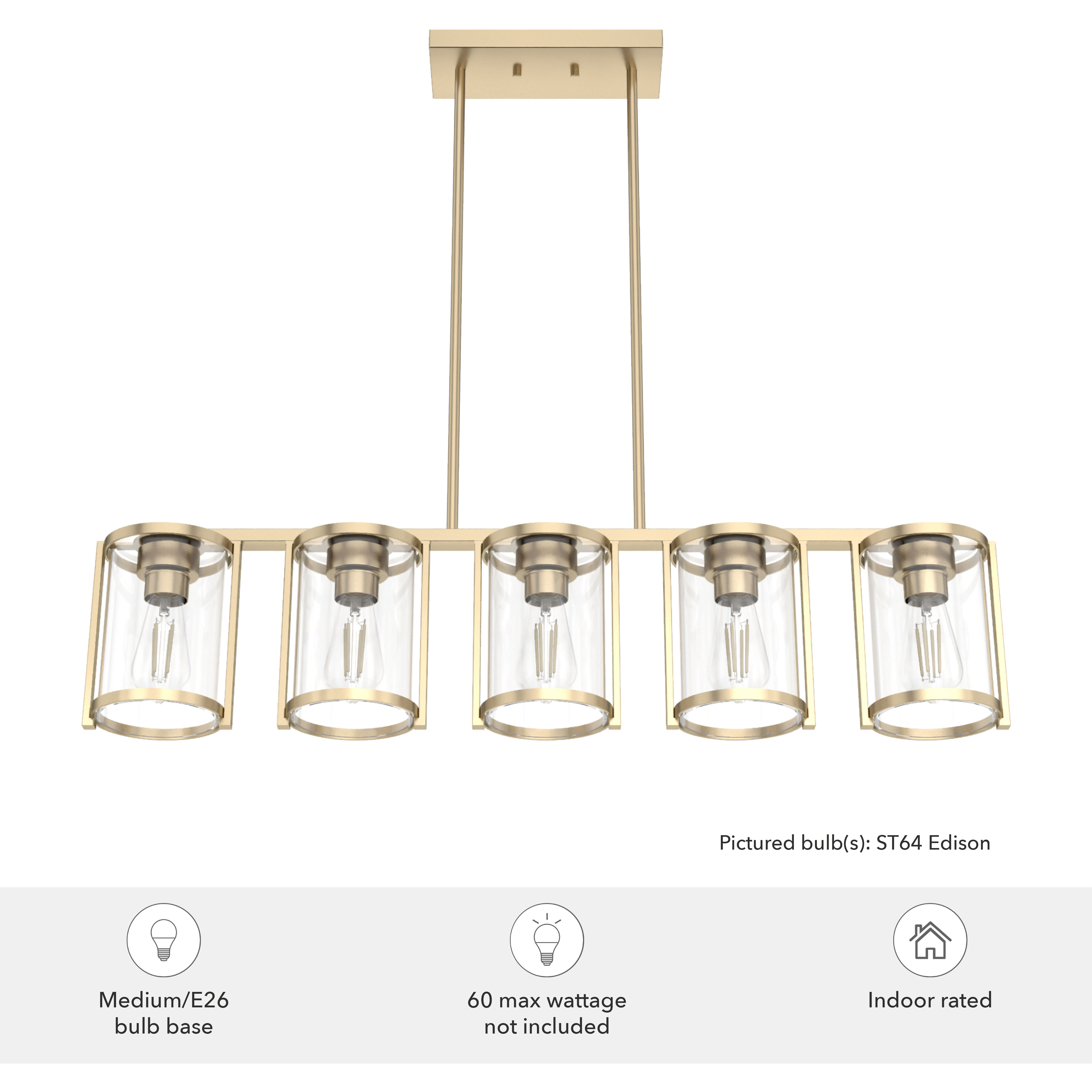 Astwood 5 Light 39 inch Alturas Gold Linear Chandelier Ceiling Light, Large