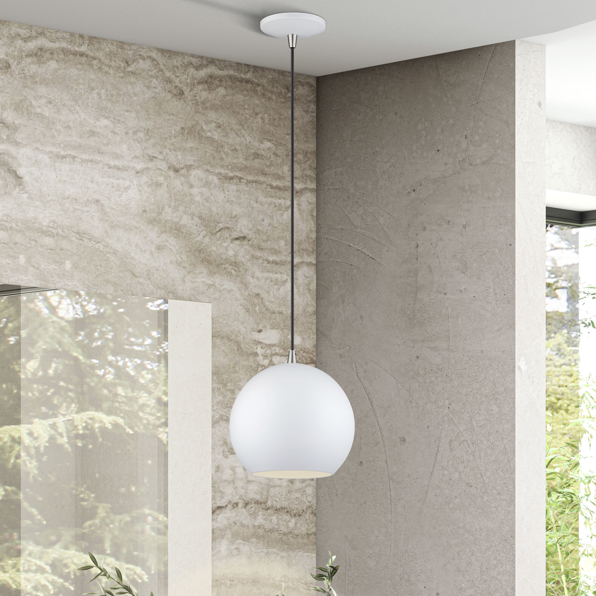 Kuppola 9.25 inch White with Brushed Nickel Accents Pendant Ceiling Light, Globe
