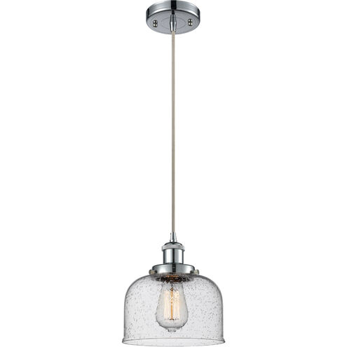 Ballston Large Bell LED 8 inch Polished Chrome Mini Pendant Ceiling Light in Seedy Glass, Ballston