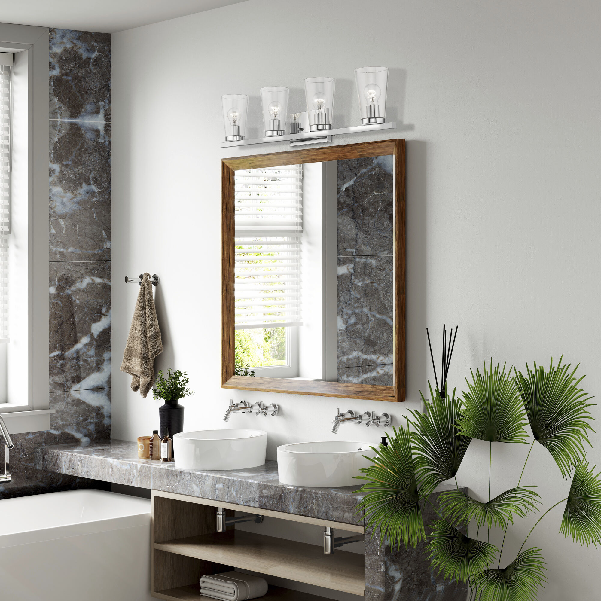 Cityview 4 Light 32 inch Polished Chrome Vanity Sconce Wall Light, Large