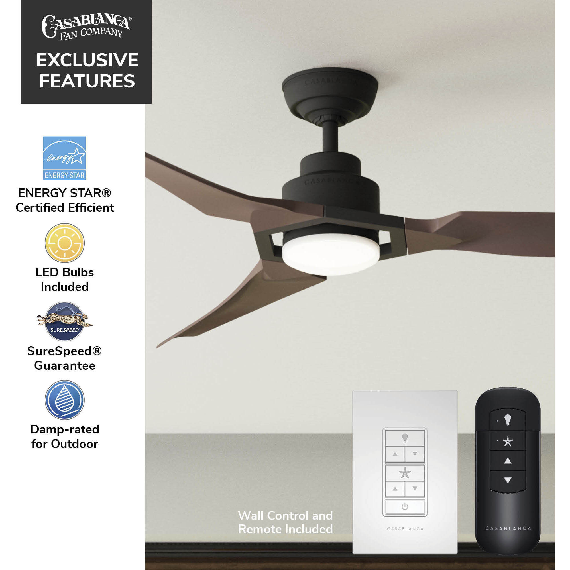 Eula 52 inch Matte Black with Chestnut Blades Outdoor Ceiling Fan