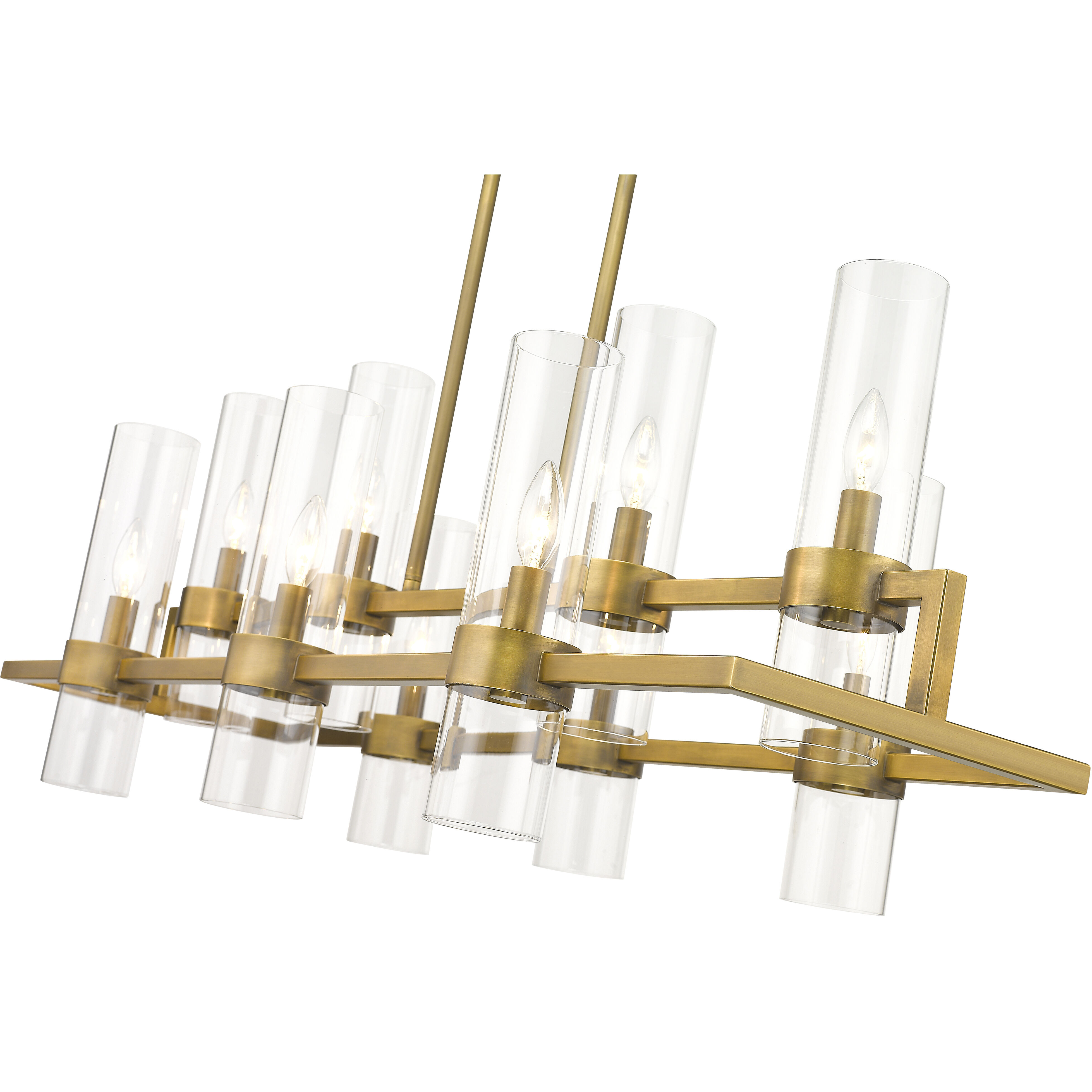 Datus 10 Light 42.5 inch Rubbed Brass Linear Chandelier Ceiling Light