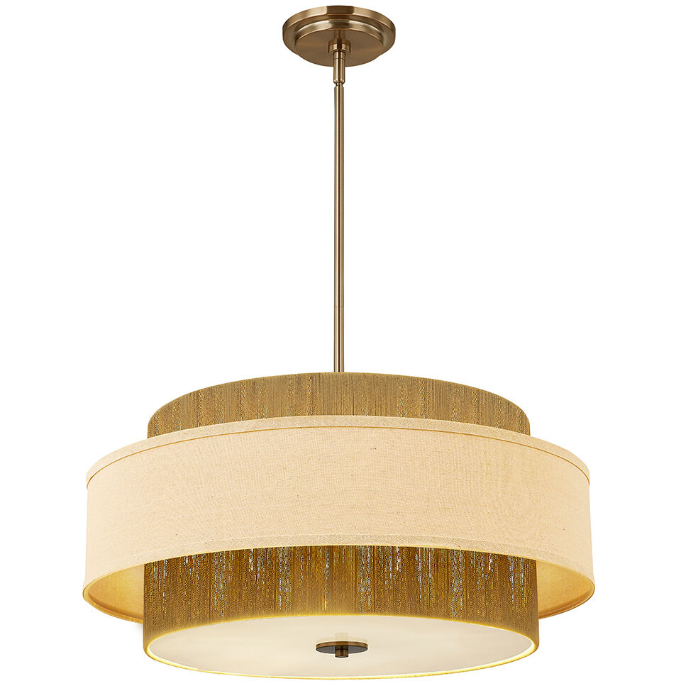 Textile Collection - Narberth Family 5 Light 24 inch Brushed Brass Pendant Ceiling Light in 24" D x 24" W x 11.5" H, EVOLV