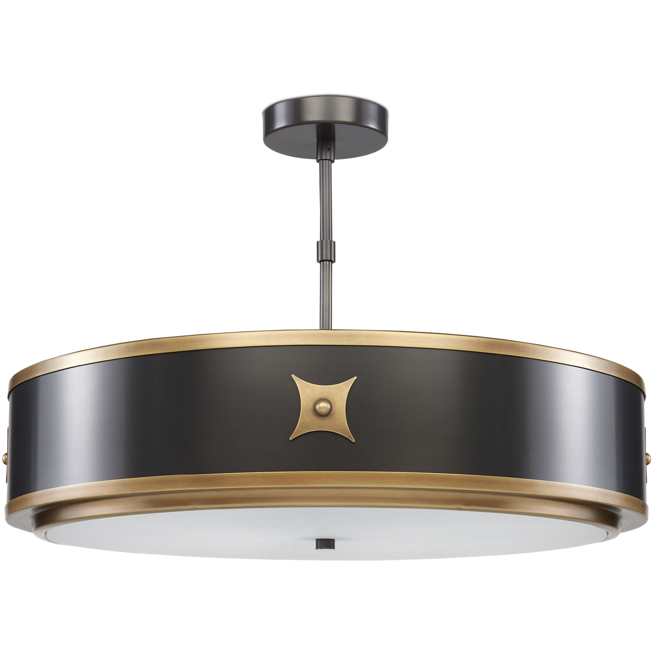 Huntsman 3 Light 24.5 inch Satin Black/Antique Brass/White Semi-Flush Mount Ceiling Light
