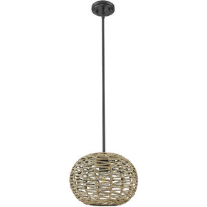 Berkshire 1 Light 15 inch Black Metal with Natural Seagrass Pendant Ceiling Light