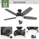 Newsome 52 inch Matte Black with Dark Gray Oak/Matte Black Blades Ceiling Fan