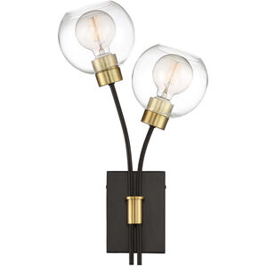 Pierre 2 Light 20 inch Polished Brass and Matte Black with Glass Wall Sconce Wall Light