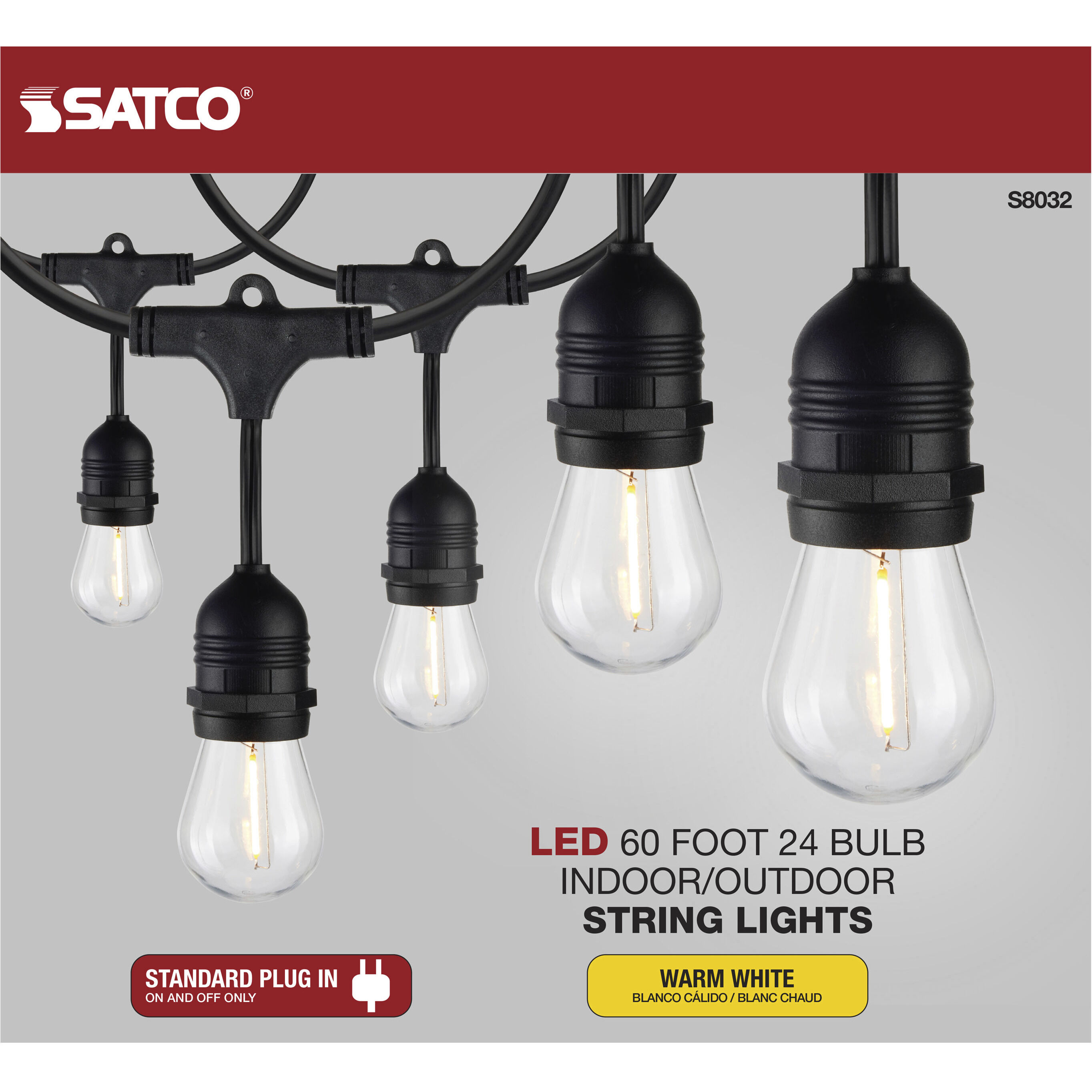 Satco S8032 Lumos 24 Light LED 60 foot Black LED String Lights