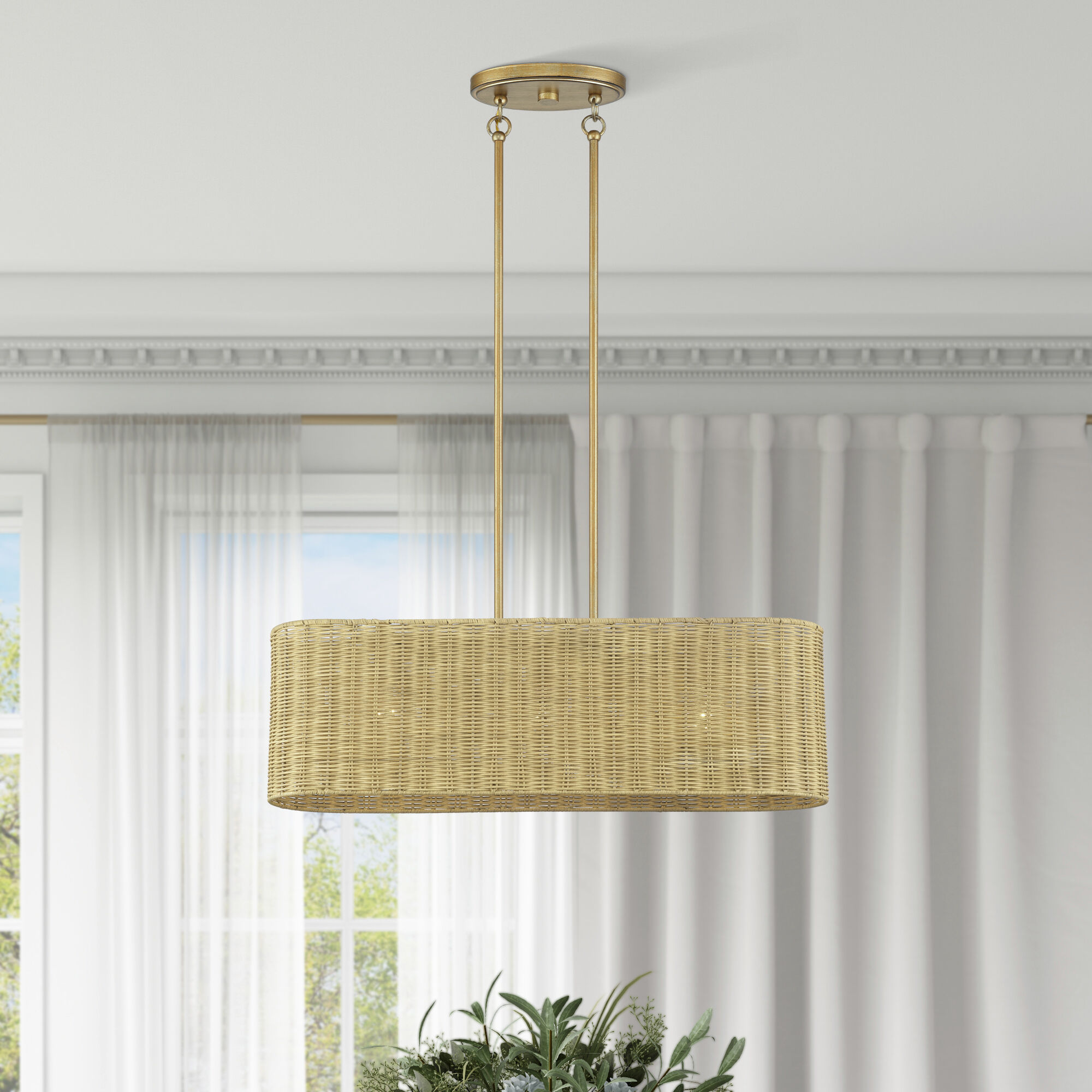 Weavington 3 Light 30 inch Antique Gold Leaf Linear Chandelier Ceiling Light, Medium