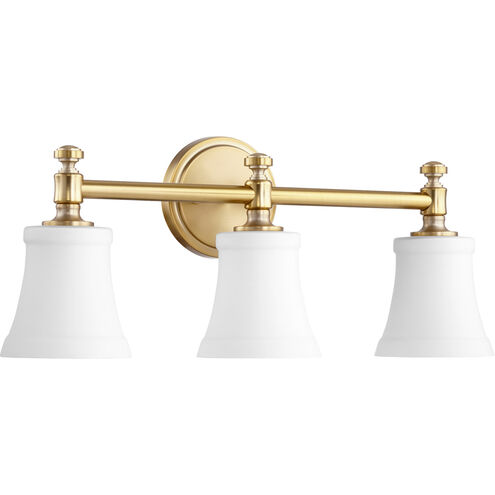 Rossington 3 Light 21.5 inch Aged Brass Vanity Light Wall Light in Satin Opal, Satin Opal