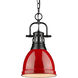 Yep Duncan 1 Light 8.88 inch Matte Black Pendant Ceiling Light in Red, Small