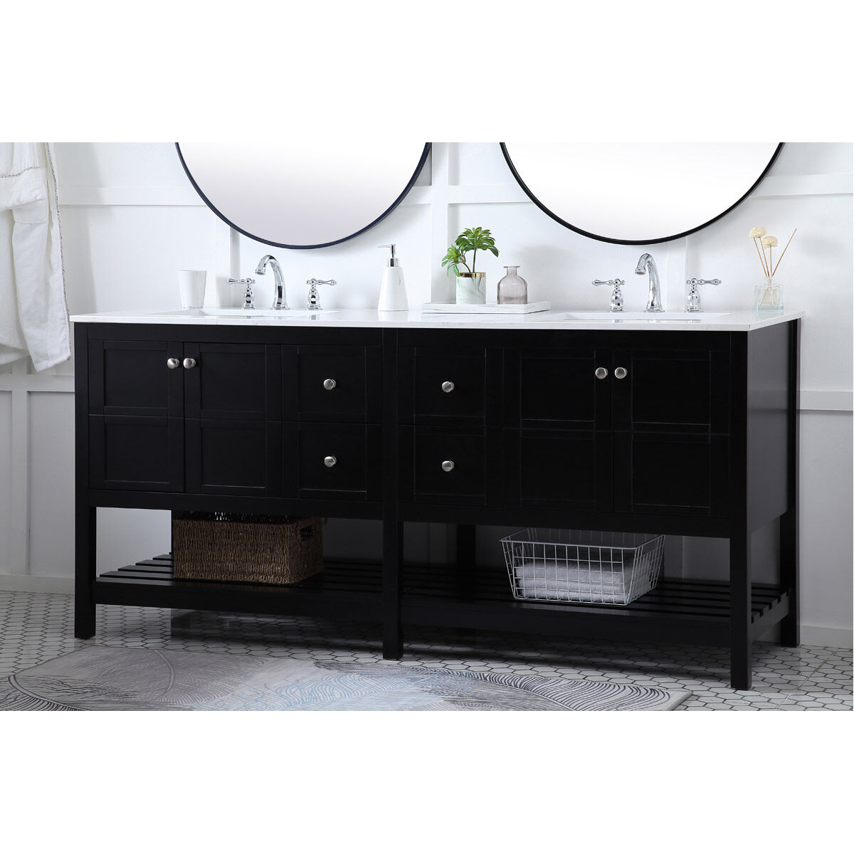 Theo 72 X 22 X 34 inch Black Vanity Sink Set