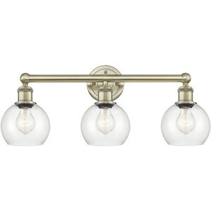 Athens 3 Light 24 inch Antique Brass and Clear Bath Vanity Light Wall Light