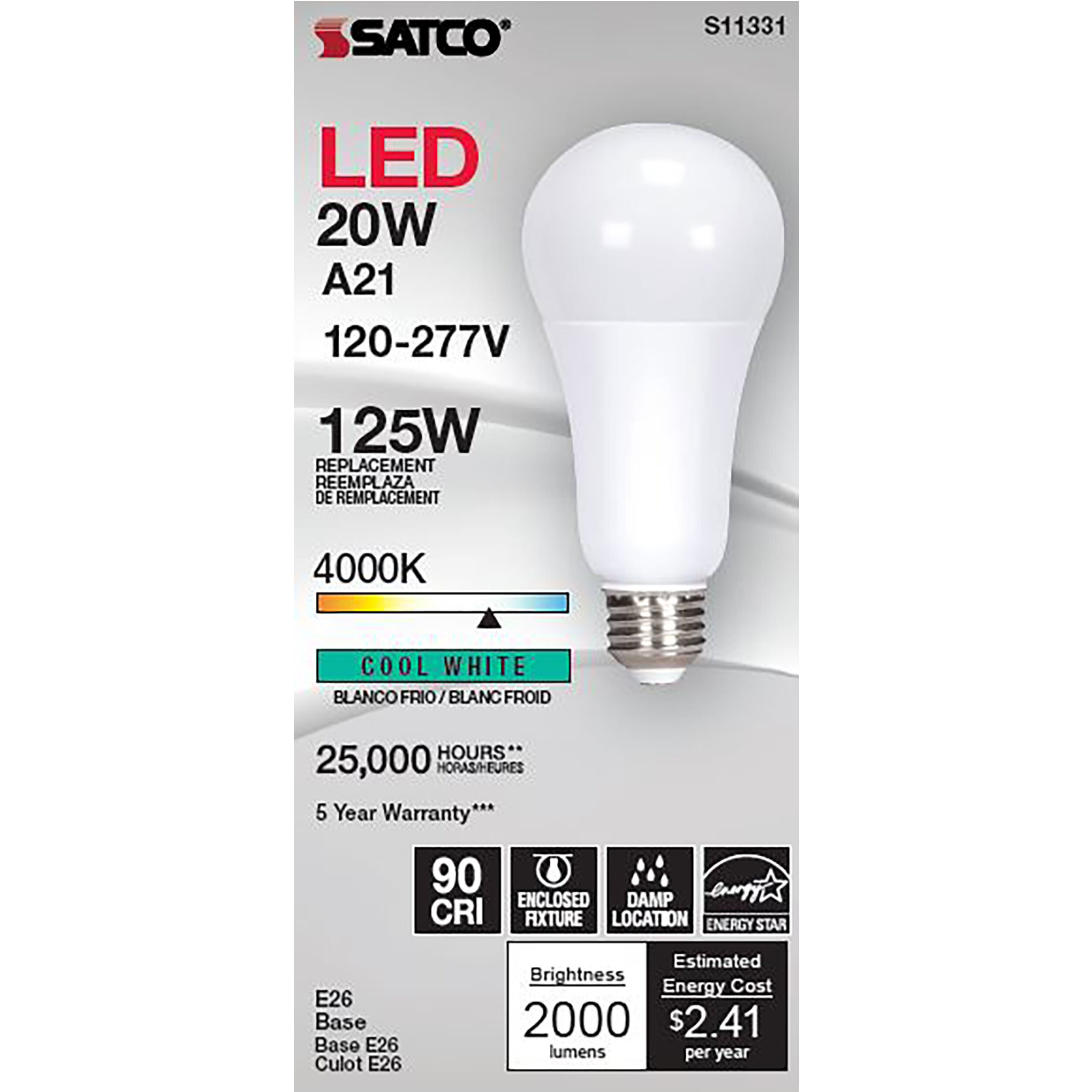 Lumos LED Type A Medium 20.00 watt 4000K Light Bulb