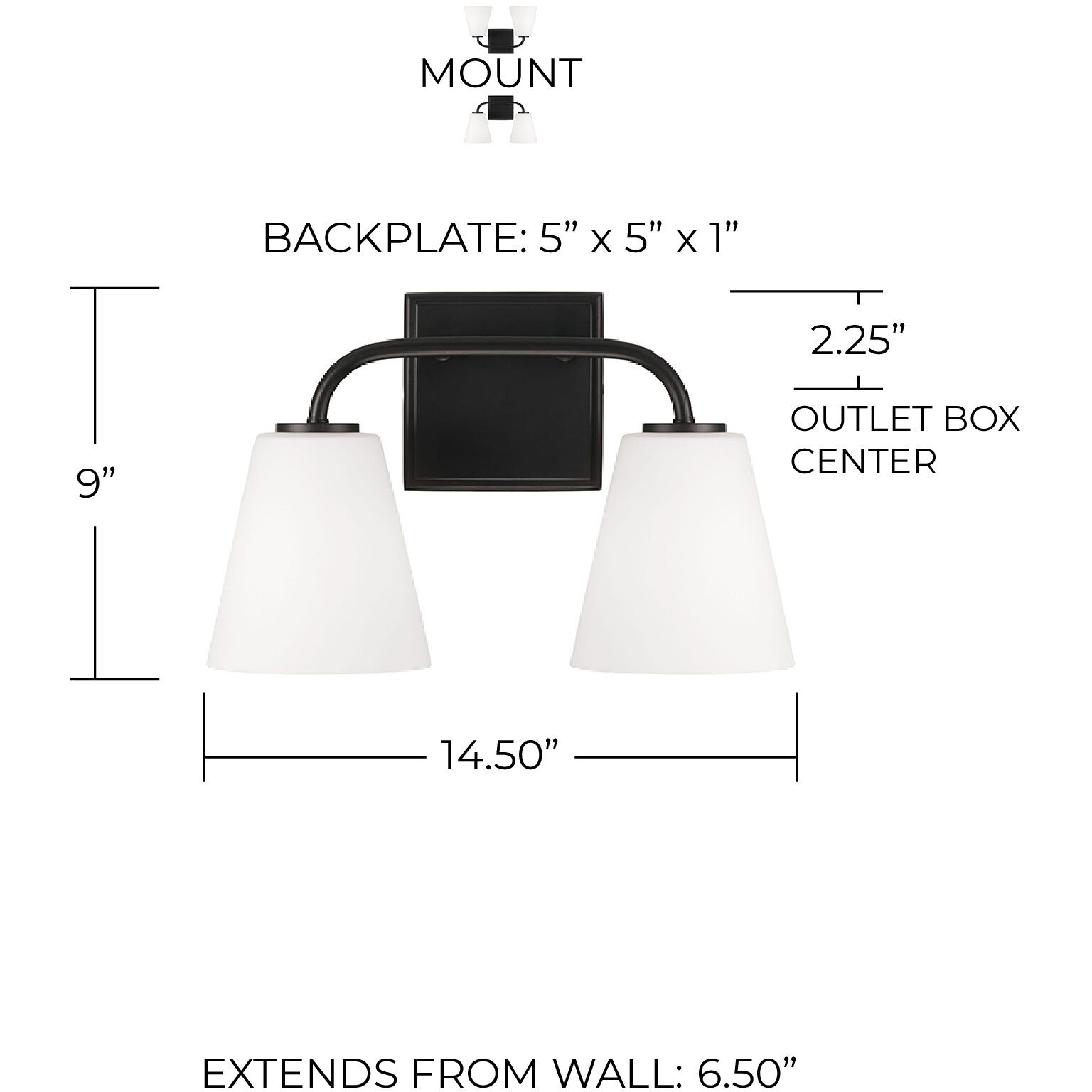Brody 2 Light 14.5 inch Matte Black Vanity Light Wall Light