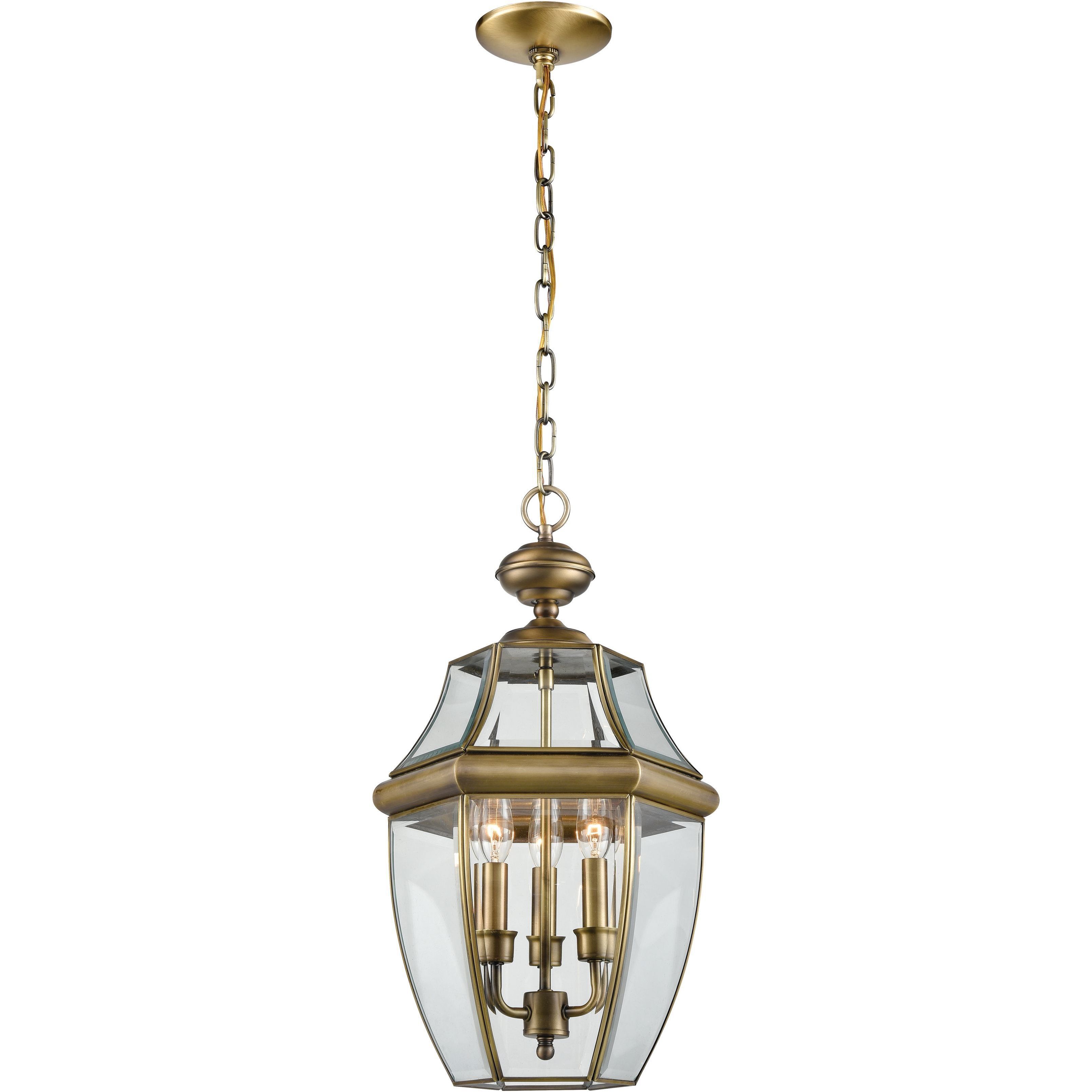 Ashford 3 Light 12 inch Antique Brass Outdoor Pendant