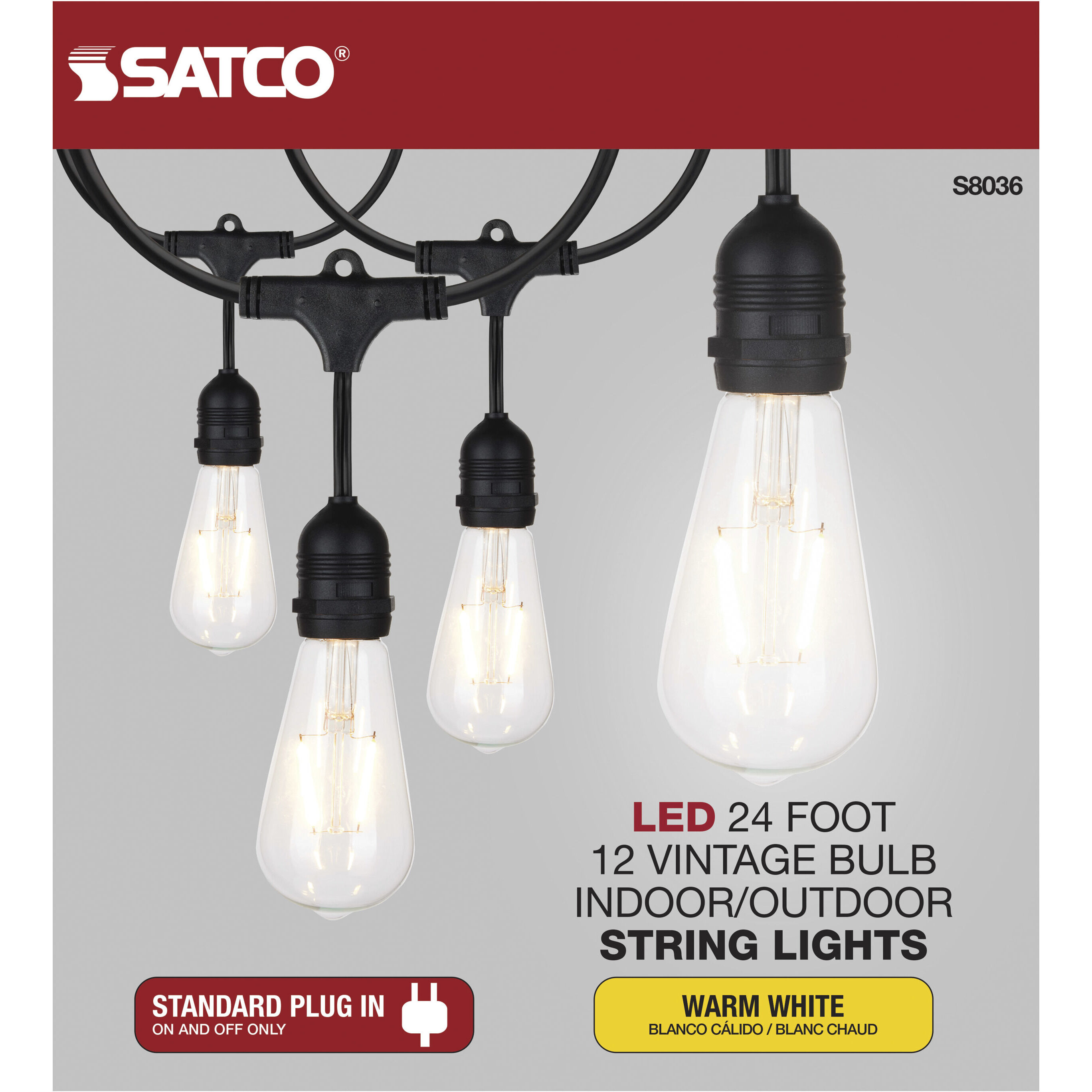 Satco S8036 Lumos 12 Light LED 24 foot Black String Lights