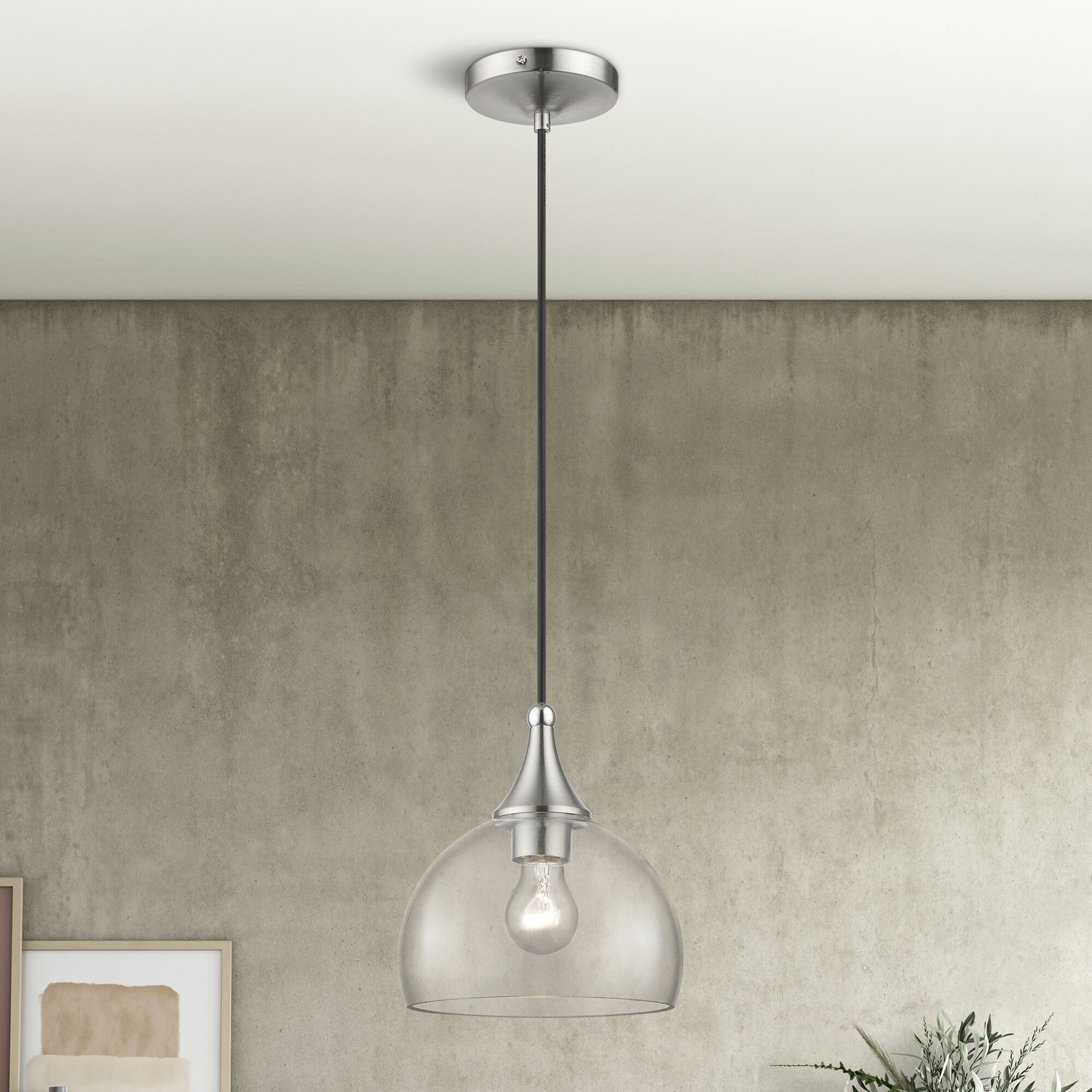 Glendon 1 Light 8.25 inch Brushed Nickel with Polished Chrome Finish Accents Glass Pendant Ceiling Light in Brushed Nickel & Polished Chrome