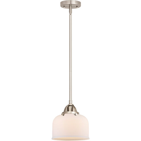 Nouveau 2 Large Bell 1 Light 8 inch Brushed Satin Nickel Mini Pendant Ceiling Light in Matte White Glass