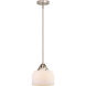 Nouveau 2 Large Bell 1 Light 8 inch Brushed Satin Nickel Mini Pendant Ceiling Light in Matte White Glass