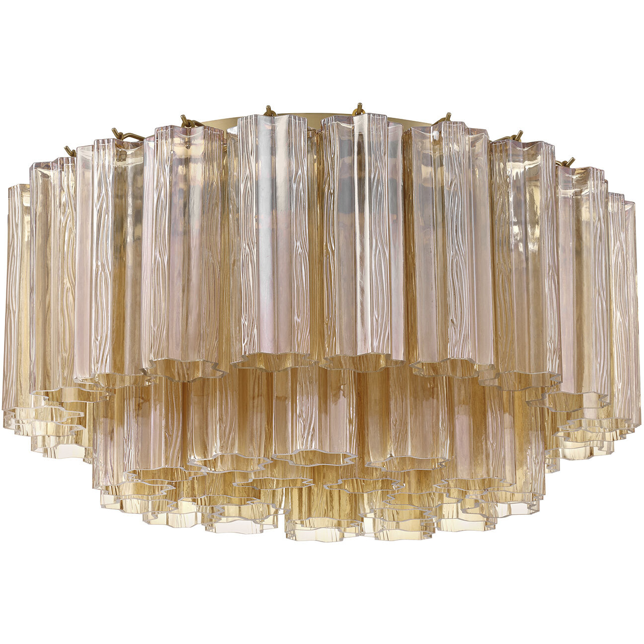 Addis 7 Light 22.25 inch Aged Brass Flush Ceiling Light in Tronchi Glass Amber