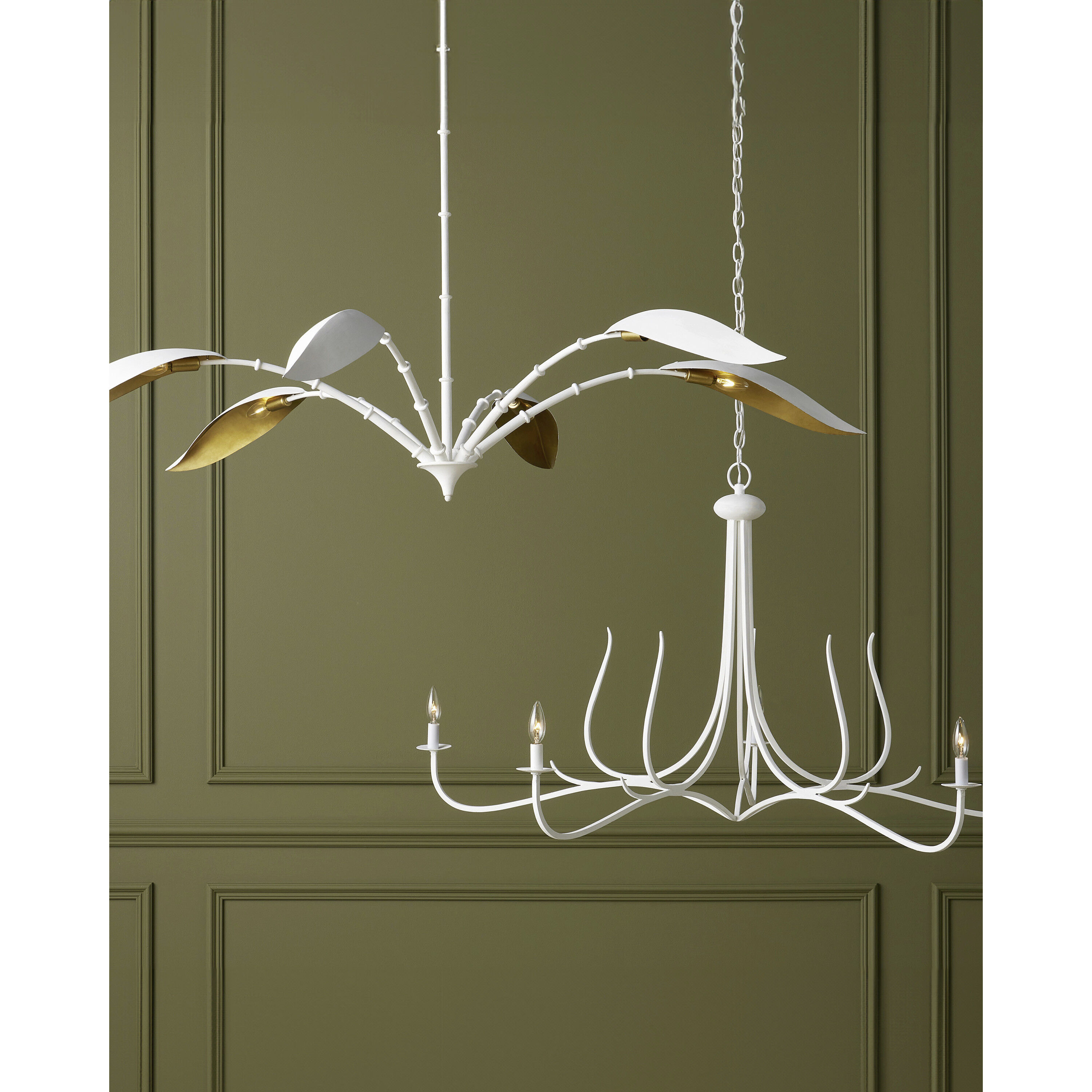 Yuriko 6 Light 66.75 inch Gesso White and Contemporary Gold Leaf Chandelier Ceiling Light