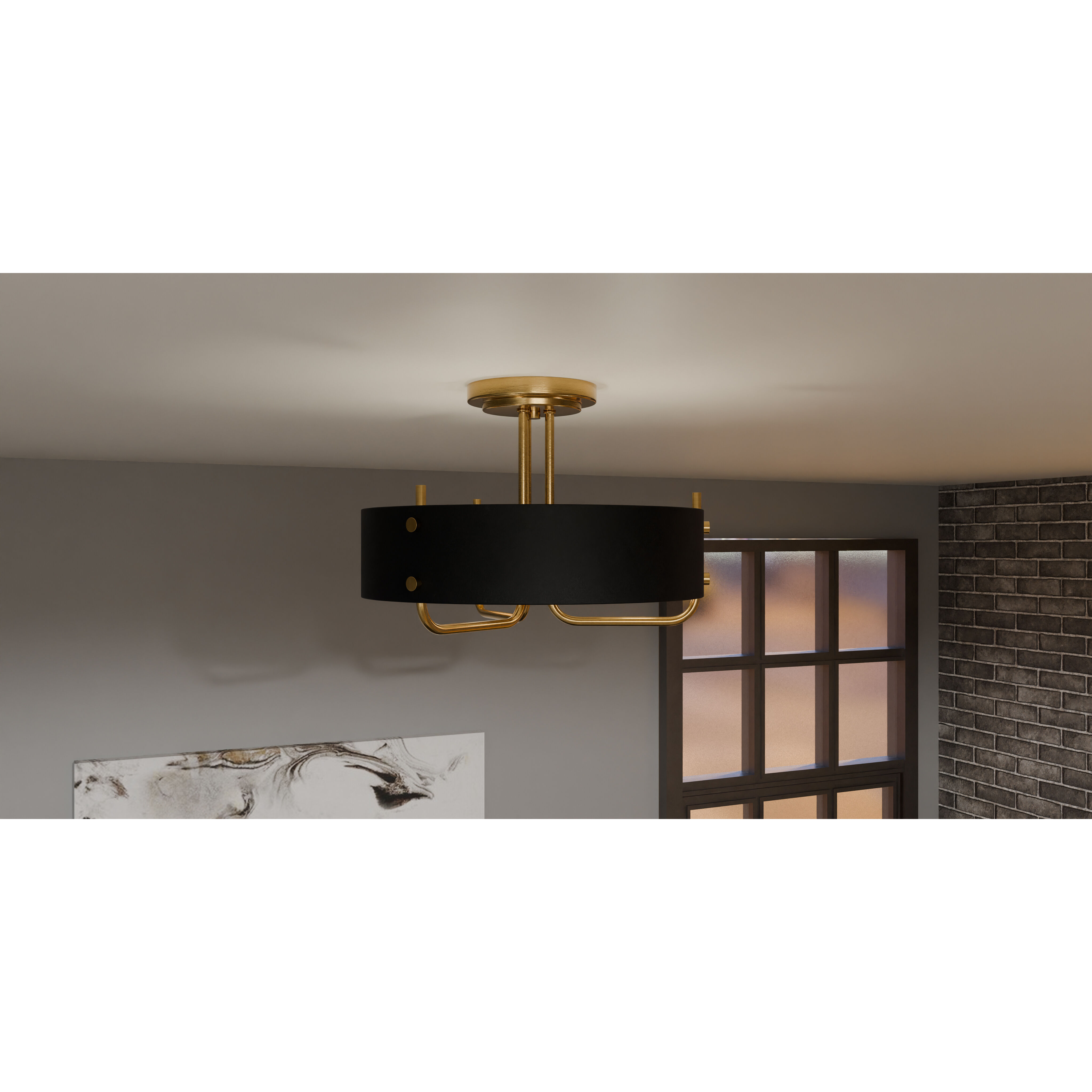 Quoizel Madden 3 Light Semi Flush Mount Aged Brass