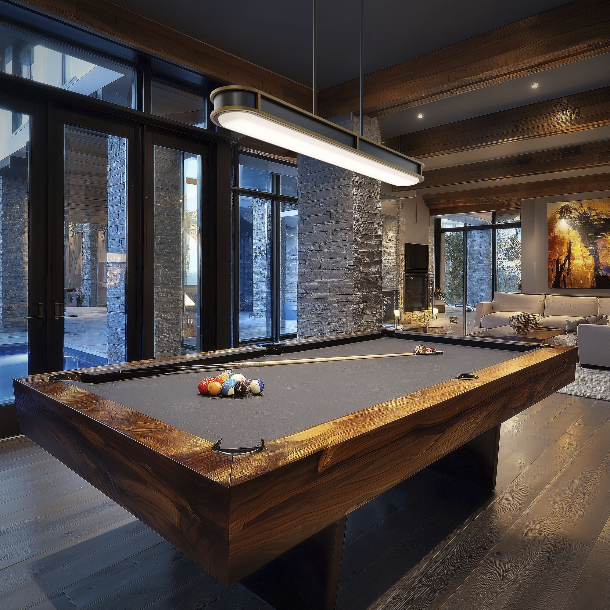 Longboard LED 48.13 inch Black Brushed Nickel Linear Pendant Ceiling Light, dweLED