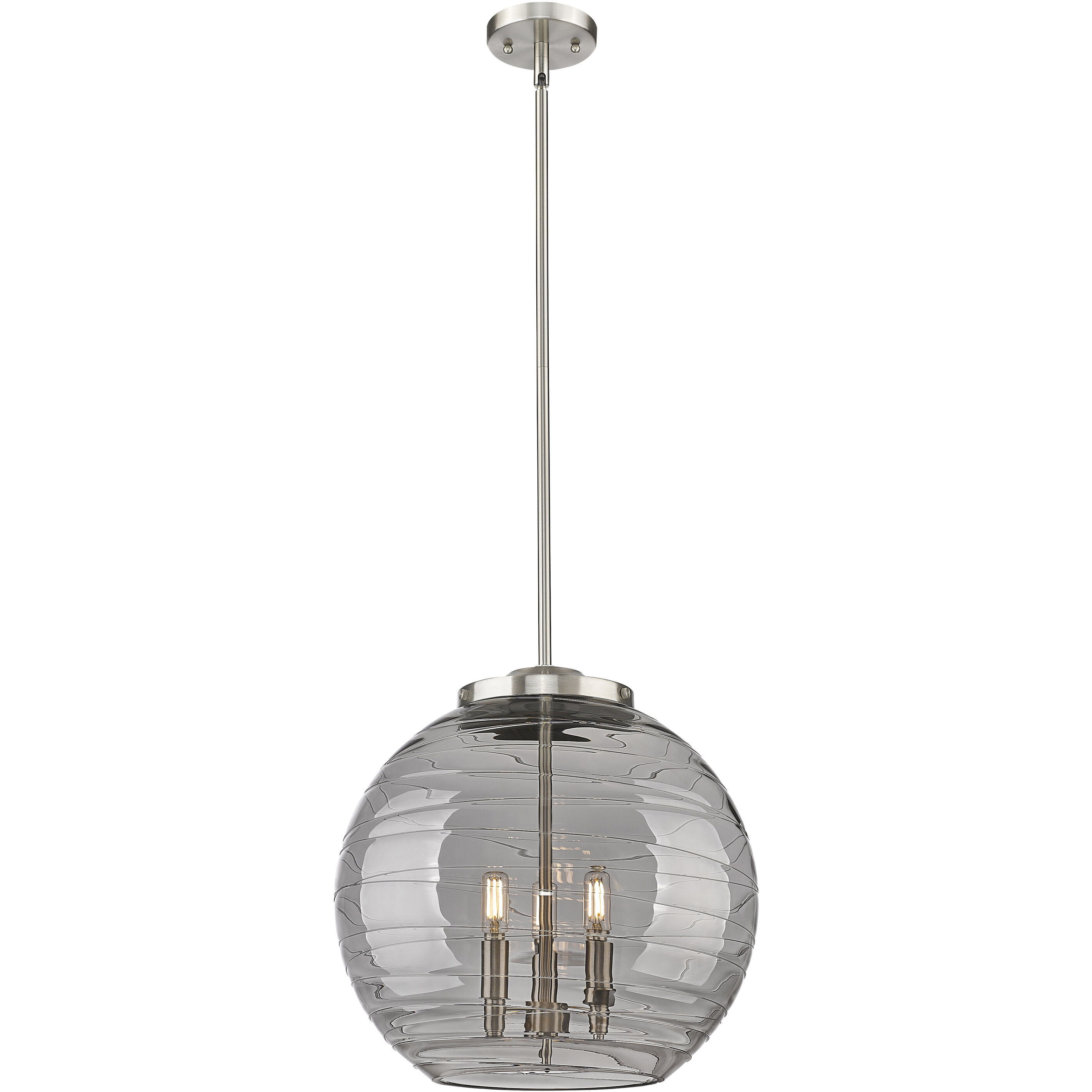 Ballston Athens Deco Swirl 3 Light 15.75 inch Brushed Satin Nickel Statement Pendant Ceiling Light in Incandescent, Light Smoke Deco Swirl Glass
