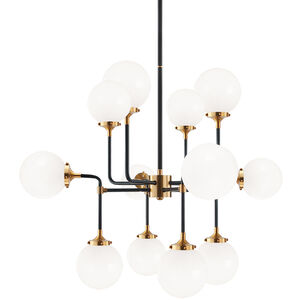 Particles 12 Light 38 inch Aged Gold Brass Pendant Ceiling Light in Aged Gold Brass and Opal Glass