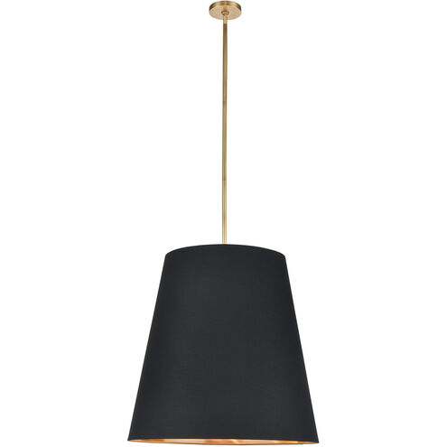 Calor 3 Light 24.88 inch Black Linen with Gold Parchment and Vintage Brass Pendant Ceiling Light