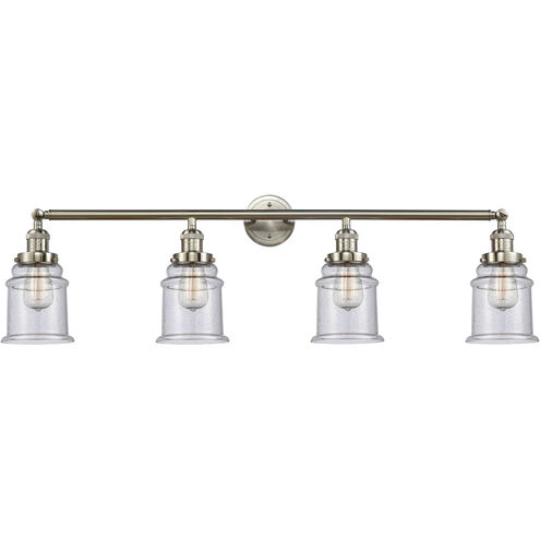 Franklin Restoration Canton 4 Light 42 inch Brushed Satin Nickel Bath Vanity Light Wall Light in Seedy Glass, Franklin Restoration
