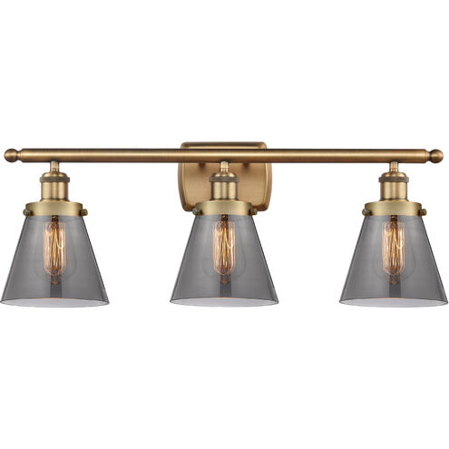 Ballston Small Cone LED 26 inch Brushed Brass Bath Vanity Light Wall Light in Plated Smoke Glass