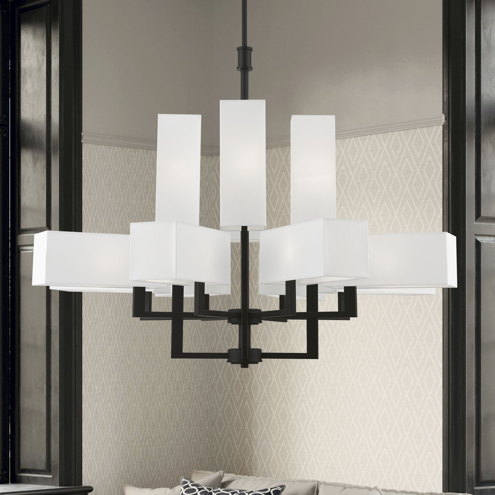 Rubix 12 Light 44 inch Black Foyer Chandelier Ceiling Light, Extra Large
