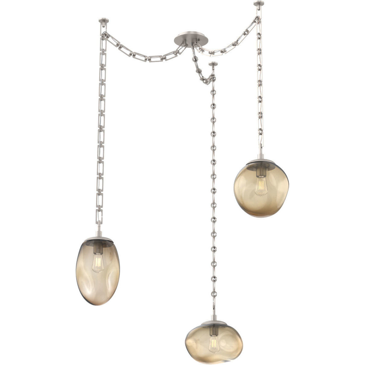 Cosmos 3 Light 17 inch Beige Silver Swag Multi-Pendant Ceiling Light in Bronze, Rectangular Chain