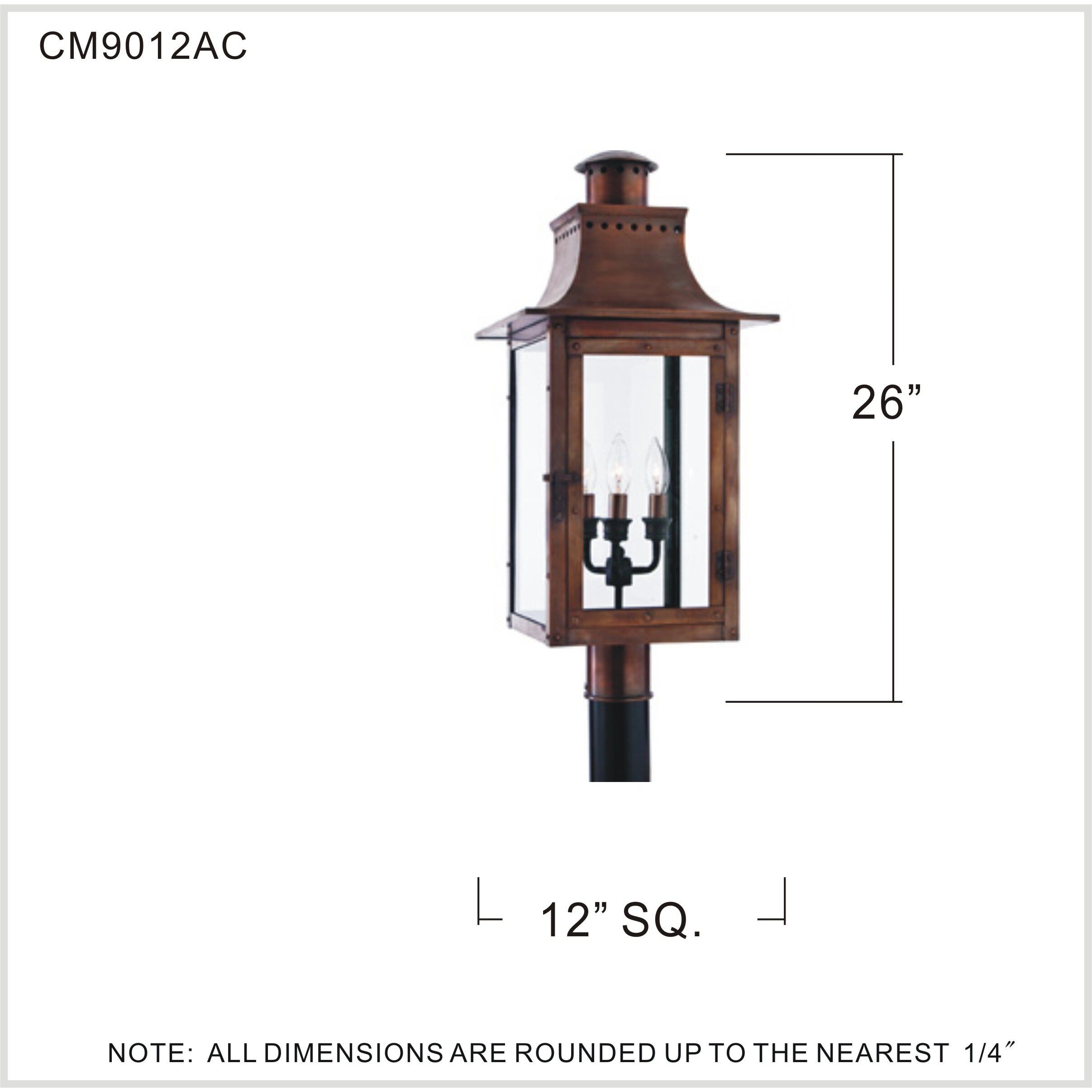 Chalmers 3 Light 26 inch Aged Copper Outdoor Post Lantern