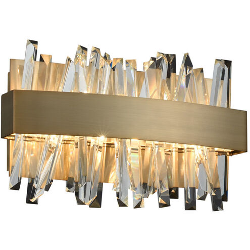 Glacier LED 12 inch Brushed Champagne Gold Bath Vanity Wall Light in Firenze Crystal Spears