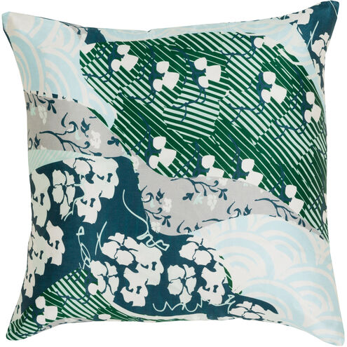 Geisha 22 inch Dark Green, Mint, Medium Gray, Aqua, Teal, Ivory Pillow Kit