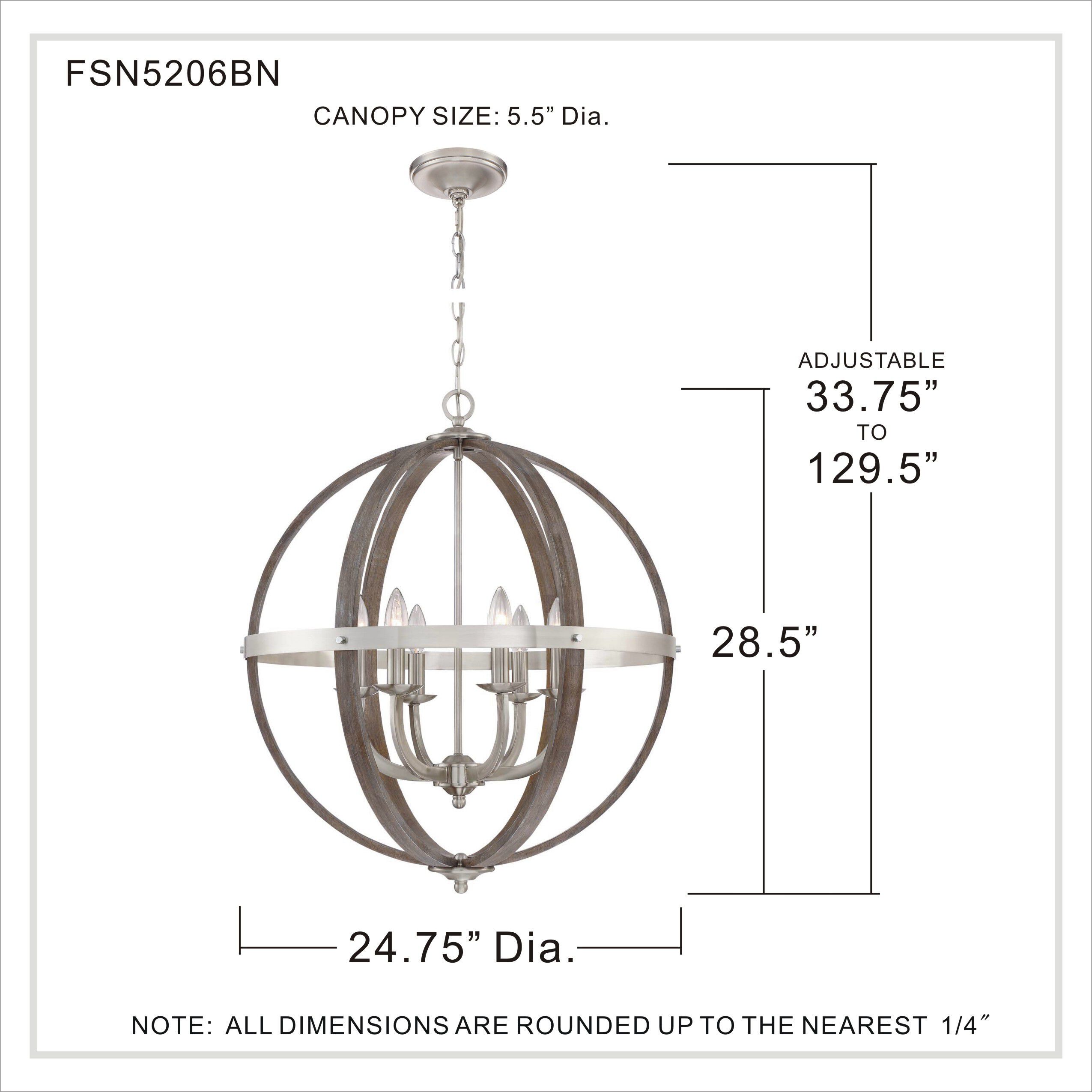 Fusion 6 Light 25 inch Brushed Nickel Foyer Piece Ceiling Light, Naturals