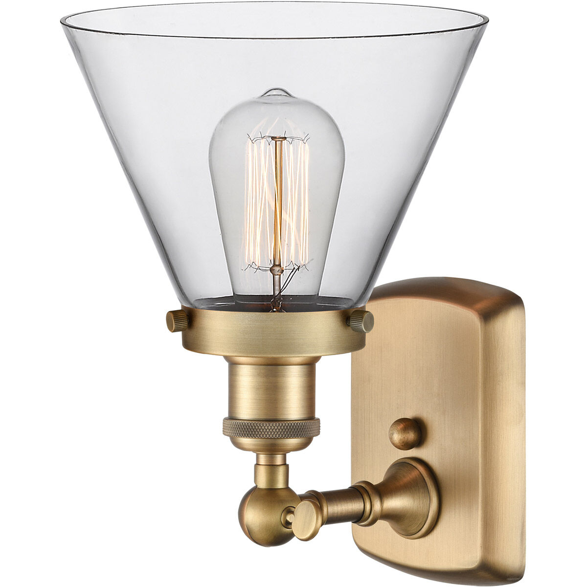 Ballston Large Cone 1 Light 8 inch Brushed Brass Sconce Wall Light in Clear Glass