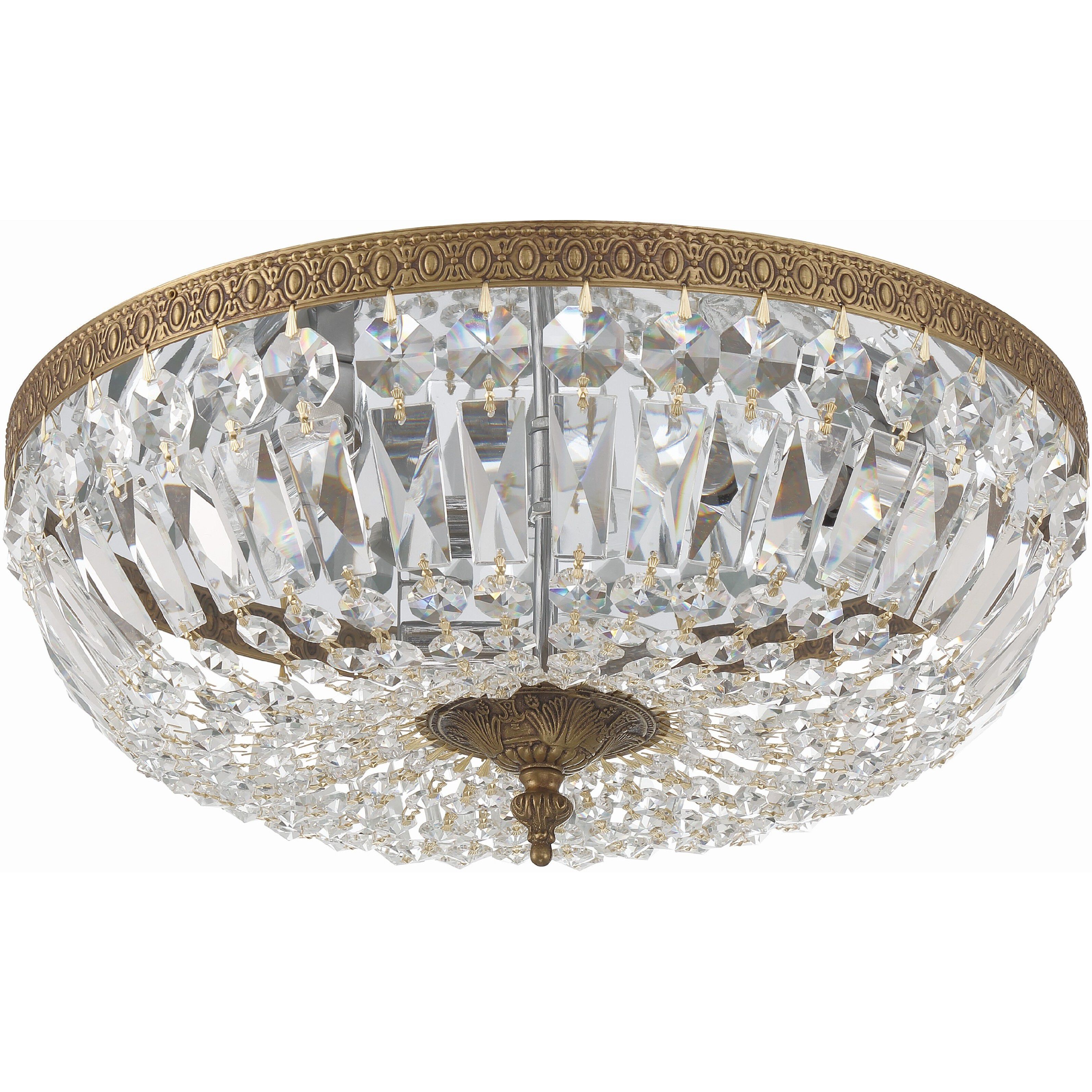 Waltham 3 Light 16 inch Olde Brass Flush Ceiling Light in Clear Hand Cut