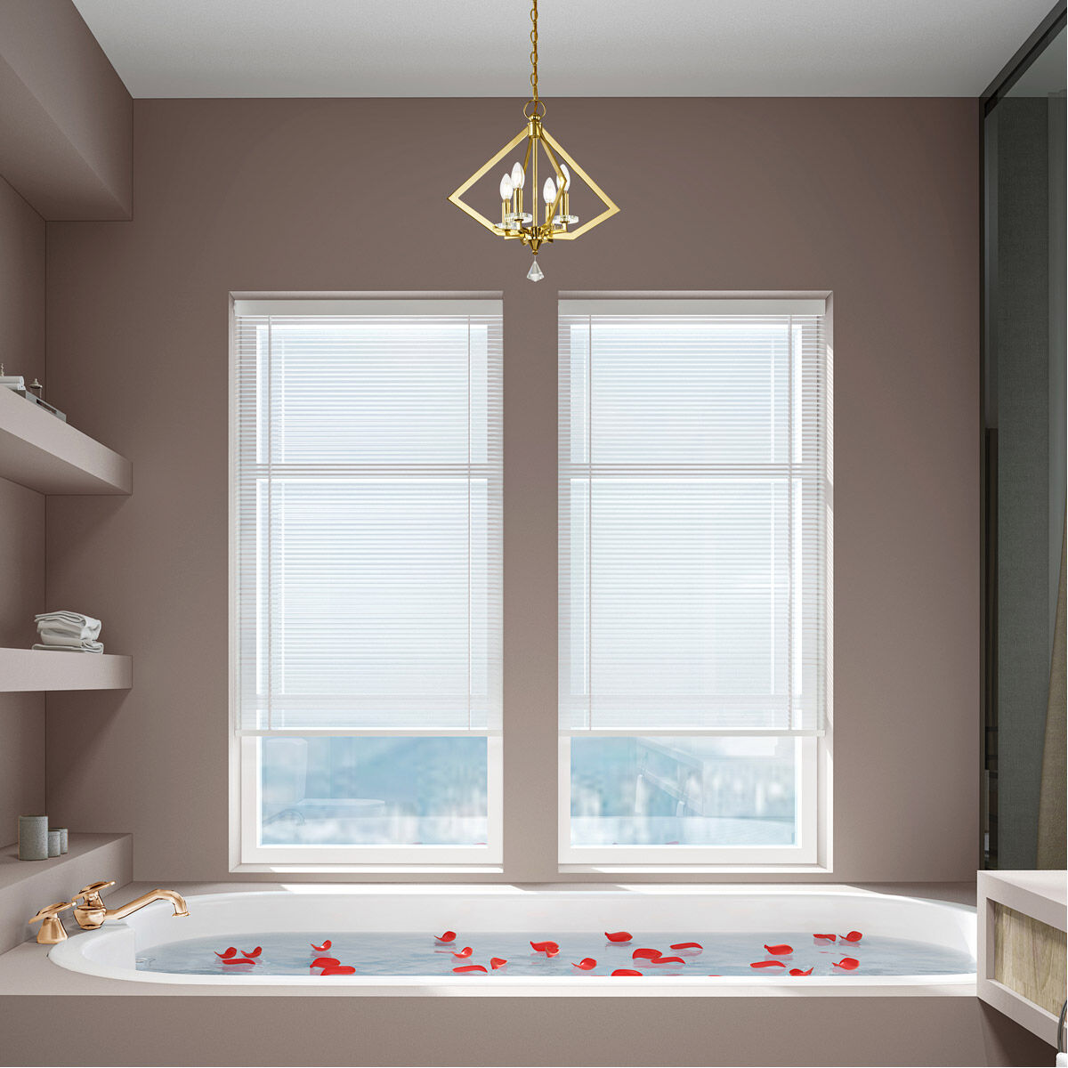 Diamond 4 Light 18 inch Polished Brass Mini Chandelier Ceiling Light